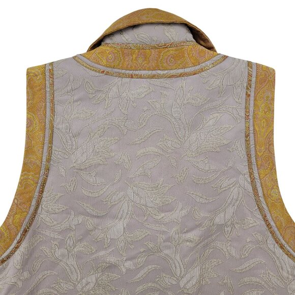 Vtg 80s Silk Embroidered Paisley Vest Sz M Gold Demask Medieval Renaissance - Picture 10 of 11